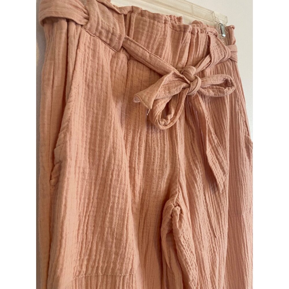 Indigo Rein Misty Rose Soft Gauze Cotton Pants XS With Paperbag Waist & Tie Belt - Picture 2 of 5